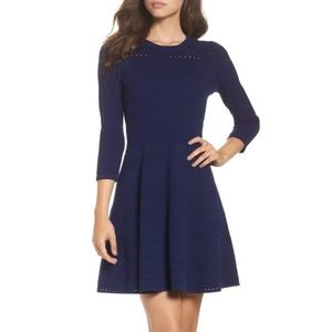 Eliza J Fit & Flare Sweater Dress in Blue